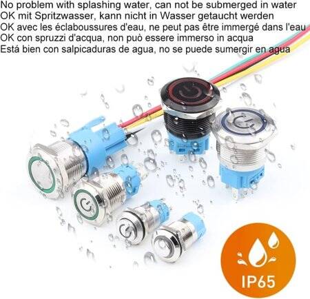 Flat Head 22mm 110-220V Waterproof Self-Locking Metal Push Button Switch With Red Led Light And Switch Socket Button Connector - 5