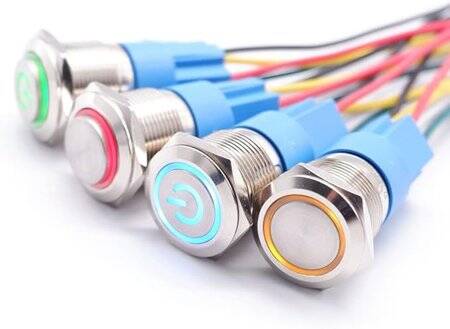 Flat Head 22mm 110-220V Waterproof Self-Locking Metal Push Button Switch With Red Led Light - 1