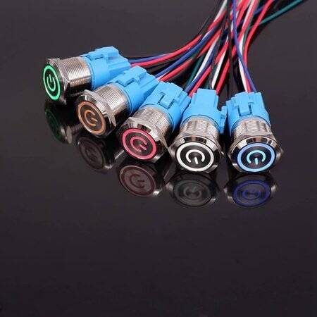 Flat Head 22mm 110-220V Waterproof Self-Locking Metal Push Button Switch With Red Led Light - 2