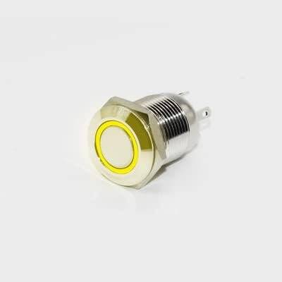 Flat Head 22mm 110-220V Waterproof Self-Locking Metal Push Button Switch With Yellow Led Light - 1