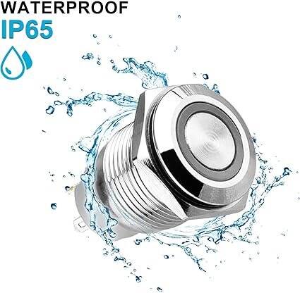Flat Head 22mm 12-24V Waterproof Momentary Self-Resert Metal Push Button Switch With Blue Led Light - 2