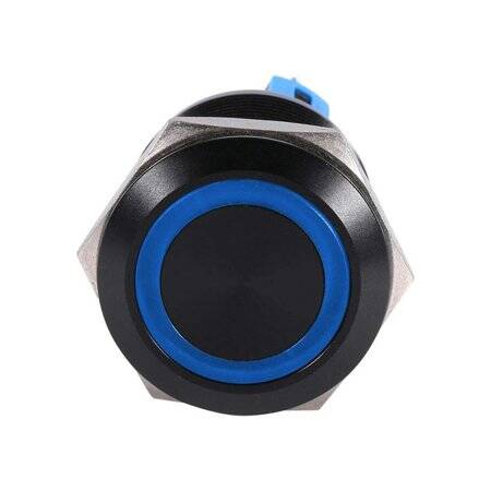 Flat Head 22mm 12-24V Waterproof Momentary Self-Reset Metal Push Button Switch With Blue Led Light And Switch Socket Button Connector - 2