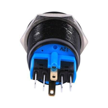 Flat Head 22mm 12-24V Waterproof Momentary Self-Reset Metal Push Button Switch With Blue Led Light And Switch Socket Button Connector - 5