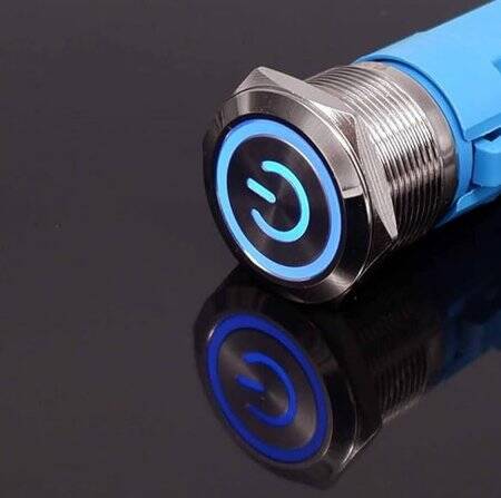Flat Head 22mm 12-24V Waterproof Momentary Self-Reset Metal Push Button Switch With Blue Led Light - 1