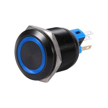 Flat Head 22mm 12-24V Waterproof Momentary Self-Reset Metal Push Button Switch With White Led Light And Switch Socket Button Connector - 1
