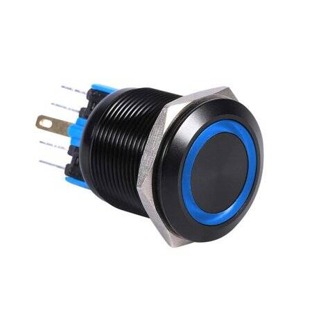 Flat Head 22mm 12-24V Waterproof Momentary Self-Reset Metal Push Button Switch With White Led Light And Switch Socket Button Connector - 3