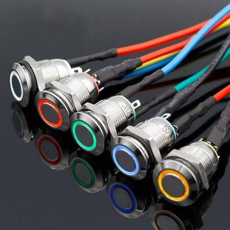 Flat Head 22mm 12-24V Waterproof Momentary Self-Reset Metal Push Button Switch With White Led Light - 2