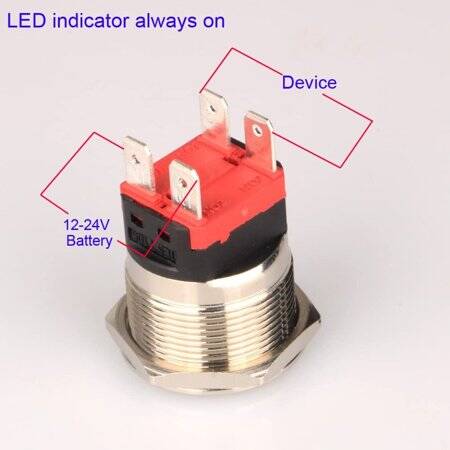 Flat Head 22mm 12-24V Waterproof Self-Locking Metal Push Button Switch With Blue Led Light And Switch Socket Button Connector - 3