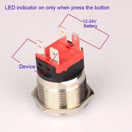 Flat Head 22mm 12-24V Waterproof Self-Locking Metal Push Button Switch With Blue Led Light And Switch Socket Button Connector - 4