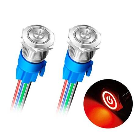 Flat Head 22mm 12-24V Waterproof Self-Locking Metal Push Button Switch With Yellow Led Light And Switch Socket Button Connector - 1