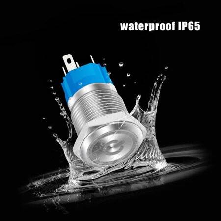 Flat Head 22mm 12-24V Waterproof Self-Locking Metal Push Button Switch With Yellow Led Light And Switch Socket Button Connector - 5