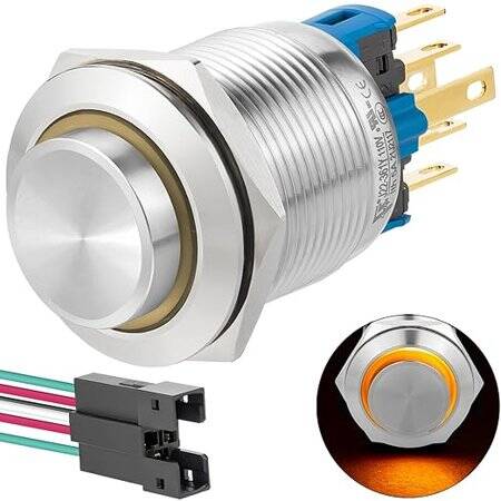 Flat Head 22mm Waterproof Self-Resert Metal Push Button Switch Without Light4 Pin - 1