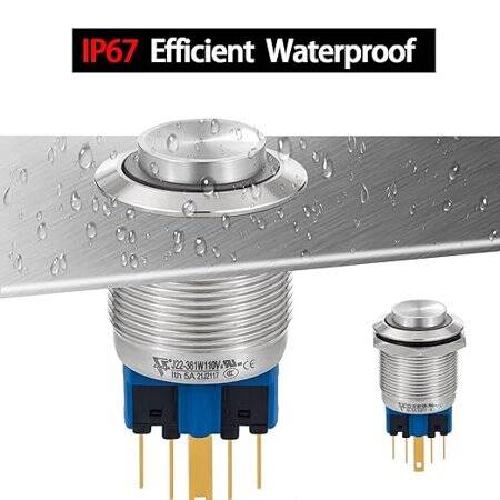 Flat Head 22mm Waterproof Self-Resert Metal Push Button Switch Without Light4 Pin - 3