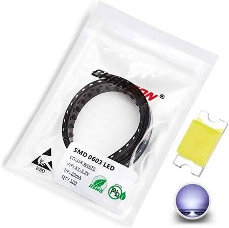 Geniş Açılı 3V 20mA 257 Beyaz Dikdörtgen Led 18mm Bacak Uzunluğu - 1