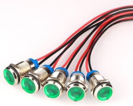 Green 220V 10mm LED Metal Indicator Light With 15cm Cable - 1