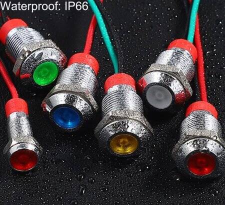 Green 220V 10mm LED Metal Indicator Light With 15cm Cable - 4