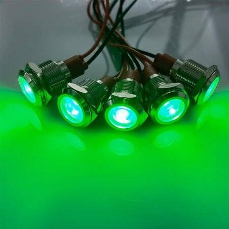 Green 220V 12mm LED Metal Indicator Light With 15cm Cable - 3