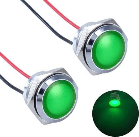 Green 220V 14mm LED Metal Indicator Light With 15cm Cable - 1