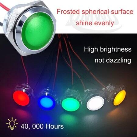 Green 220V 14mm LED Metal Indicator Light With 15cm Cable - 4