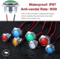 Green 220V 14mm LED Metal Indicator Light With 15cm Cable - 5