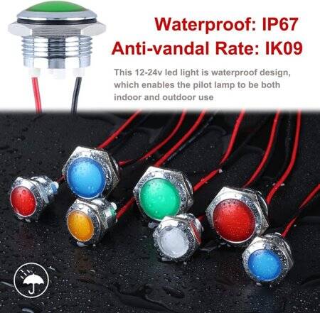 Green 220V 14mm LED Metal Indicator Light With 15cm Cable - 5