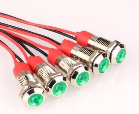 Green 3-9V 8mm LED Metal Indicator Light With 15cm Cable - 1