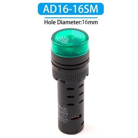 Green AC/DC36V 16mm AD16-16SM LED Signal Indicator Built-in Buzzer - 2