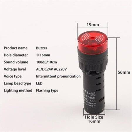 Green AC/DC36V 16mm AD16-16SM LED Signal Indicator Built-in Buzzer - 5