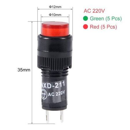 Green AC220V NXD-211 Small LED Signal Indicator Light - 2