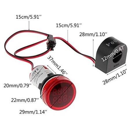 Green AC50-500V 0-100A 22mm AD16-22FVA (AD16-22VAM) Round LED Hertz Meter Indicator Light With Transformer - 4