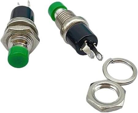 Green PBS-110 2 PIN 7mm Thread Momentary Self-Reset Push Button Switch - Press Off-NC - 1