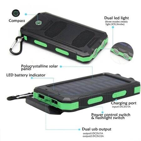 Green Removable Solar Energy Charger Quick Charge 2000MA - 1