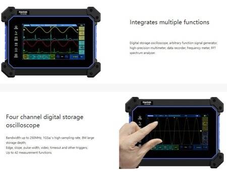 Hantek TO1204D Touch Screen Digital Oscilloscope 4CH 200Mhz 1GSa/s + 25Mhz Signal Source+Multimeter EU Plug With Battery - 2
