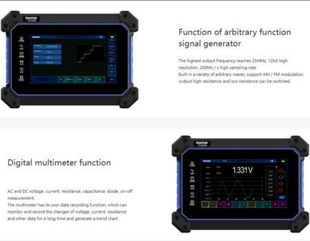 Hantek TO1204D Touch Screen Digital Oscilloscope 4CH 200Mhz 1GSa/s + 25Mhz Signal Source+Multimeter EU Plug With Battery - 3