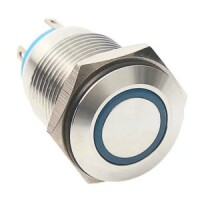 High Head 12mm 110-220V Waterproof Momentary Self-Reset Metal Push Button Switch With Blue Led Light - 1