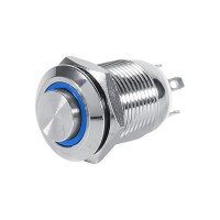 High Head 12mm 110-220V Waterproof Momentary Self-Reset Metal Push Button Switch With Blue Led Light - 2
