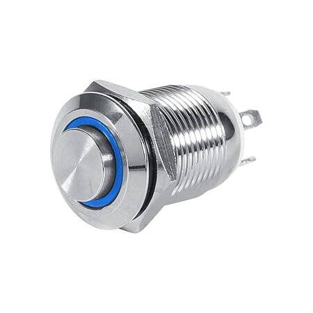 High Head 12mm 110-220V Waterproof Momentary Self-Reset Metal Push Button Switch With Blue Led Light - 2