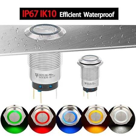High Head 12mm 110-220V Waterproof Momentary Self-Reset Metal Push Button Switch With Green Led Light And Switch Socket Button Connector - 3