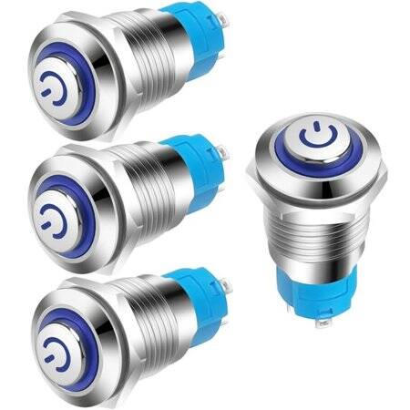 High Head 12mm 12-24V Waterproof Self-Locking Metal Push Button Switch With Blue Led Light - 1