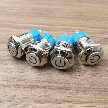 High Head 12mm 12-24V Waterproof Self-Locking Metal Push Button Switch With Blue Led Light - 2