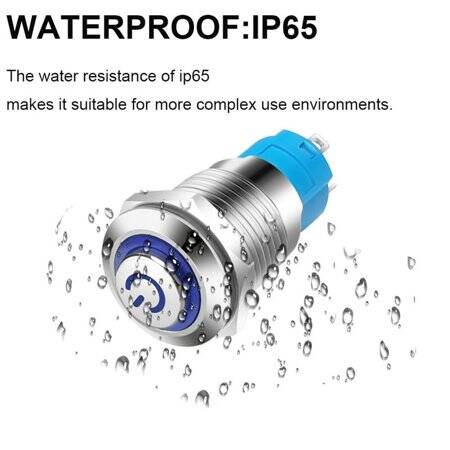 High Head 12mm 12-24V Waterproof Self-Locking Metal Push Button Switch With Blue Led Light - 4