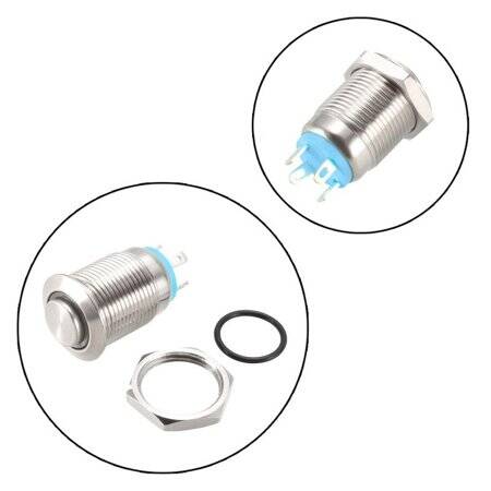 High Head 12mm 3-6V Waterproof Momentary Self-Reset Metal Push Button Switch With Blue Led Light - 2