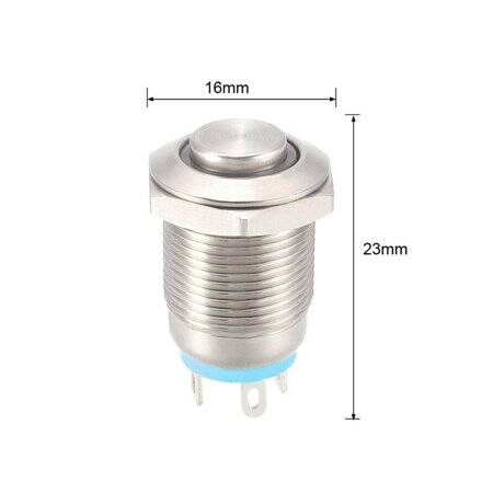 High Head 12mm 3-6V Waterproof Momentary Self-Reset Metal Push Button Switch With Blue Led Light - 3