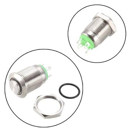 High Head 12mm 3-6V Waterproof Momentary Self-Reset Metal Push Button Switch With Green Led Light - 2