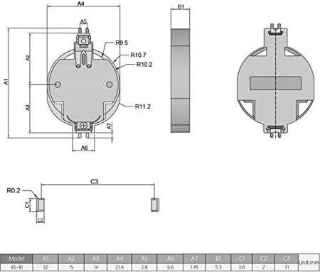 Kahverengi CR2032-BS-10 PCB Tipi Pil Tutucu Altın Ayak - 3