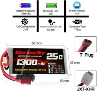 Kırmızı 1300 MAH 2 S 7.4 V 25C Yüksek Güç Yüksek Kaliteli Model Uçak LIPO Pil T Dişi - 2