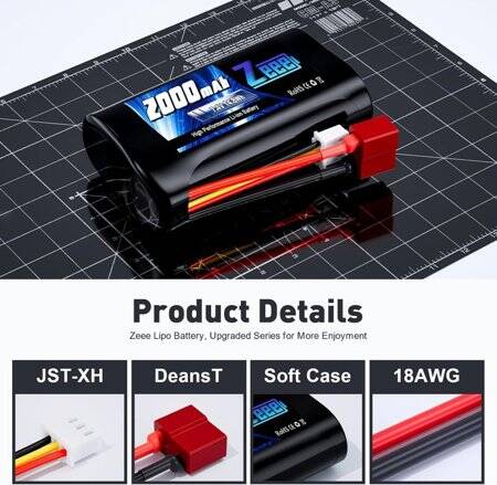 Kırmızı 1500 MAH 2 S 7.4 V 25C Yüksek Güç Yüksek Kaliteli Model Uçak LIPO Pil JST Dişi - 3