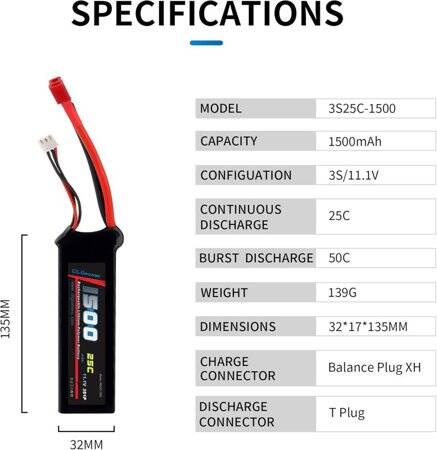 Kırmızı 1500 MAH 3 S 11.1 V 25C Yüksek Güç Yüksek Kaliteli Model Uçak LIPO Pil XT60 Dişi - 2