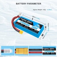 Kırmızı 2200 MAH 2 S 7.4 V 35C Yüksek Güç Yüksek Kaliteli Model Uçak LIPO Pil JST Dişi - 3