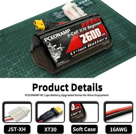 Kırmızı 2600 MAH 3 S 11.1 V 25C Yüksek Güç Yüksek Kaliteli Model Uçak LIPO Pil JST Dişi - 3